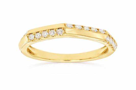 14K YELLOW GOLD DIAMOND RECTANGULAR PATTERN FASHION BAND