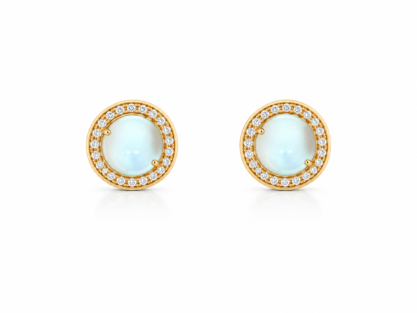14K YELLOW GOLD BLUE TOPAZ WITH DIAMOND HALO STUD EARRINGS