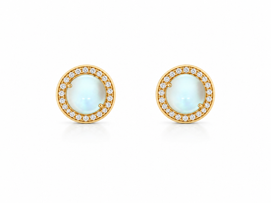 14K YELLOW GOLD BLUE TOPAZ WITH DIAMOND HALO STUD EARRINGS