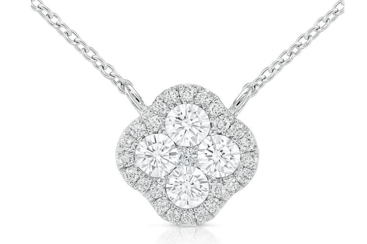14K WHITE GOLD DIAMOND CLOVER NECKLACE