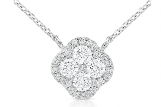 14K WHITE GOLD DIAMOND CLOVER NECKLACE