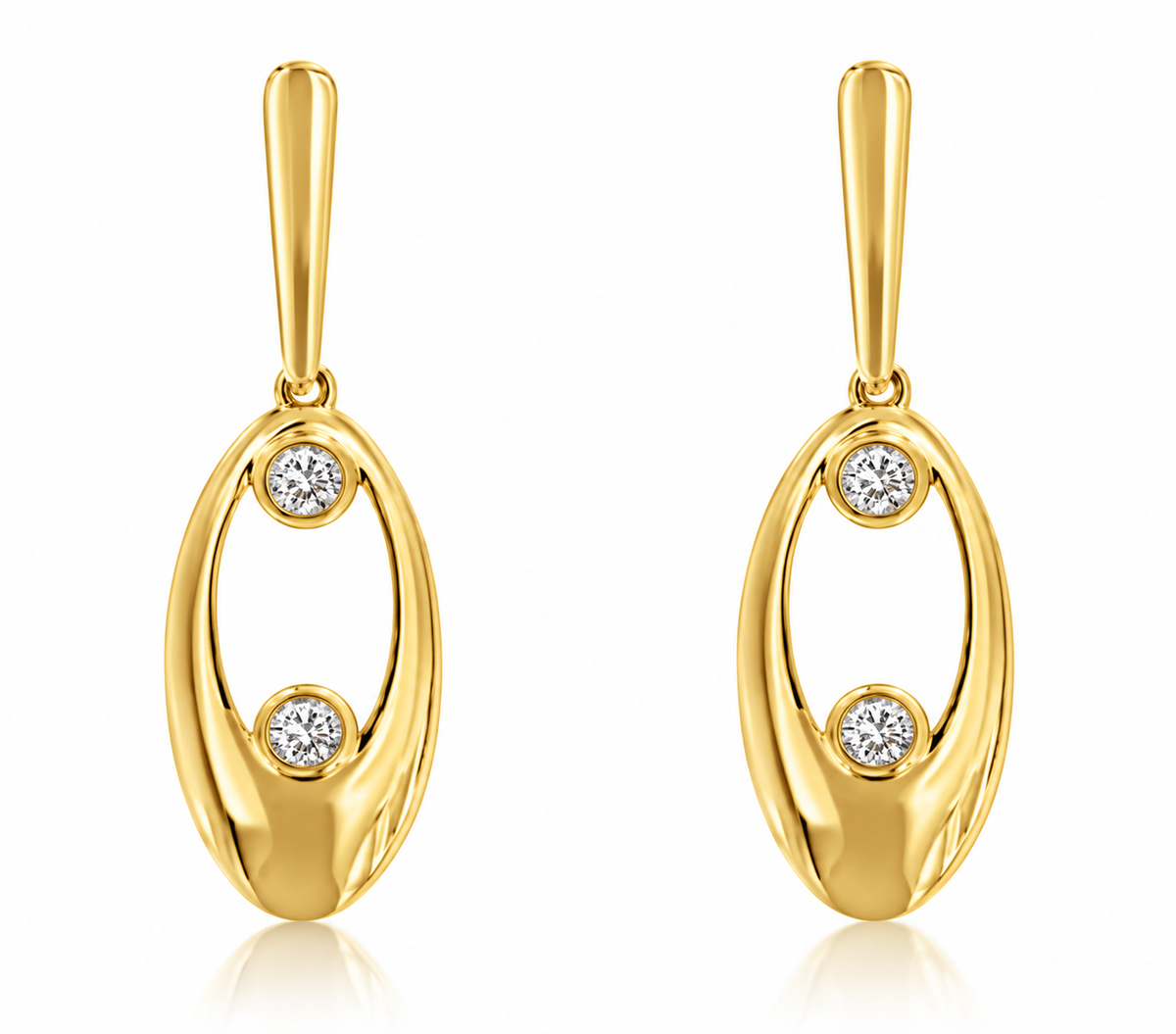 14K YELLOW GOLD DIAMOND OVAL DANGLE EARRINGS
