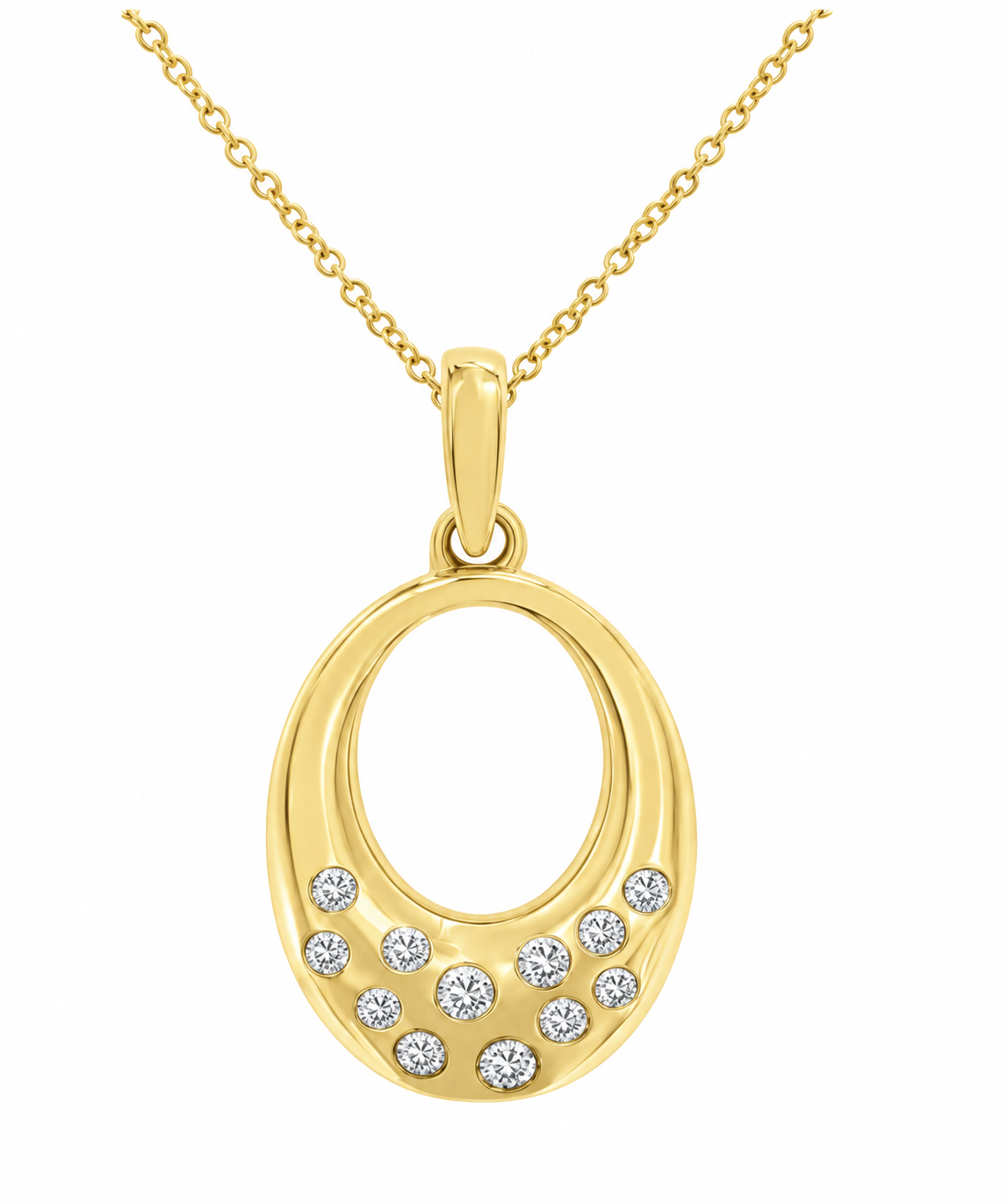 14K YELLOW GOLD OVAL SCATTERED DIAMOND PENDANT