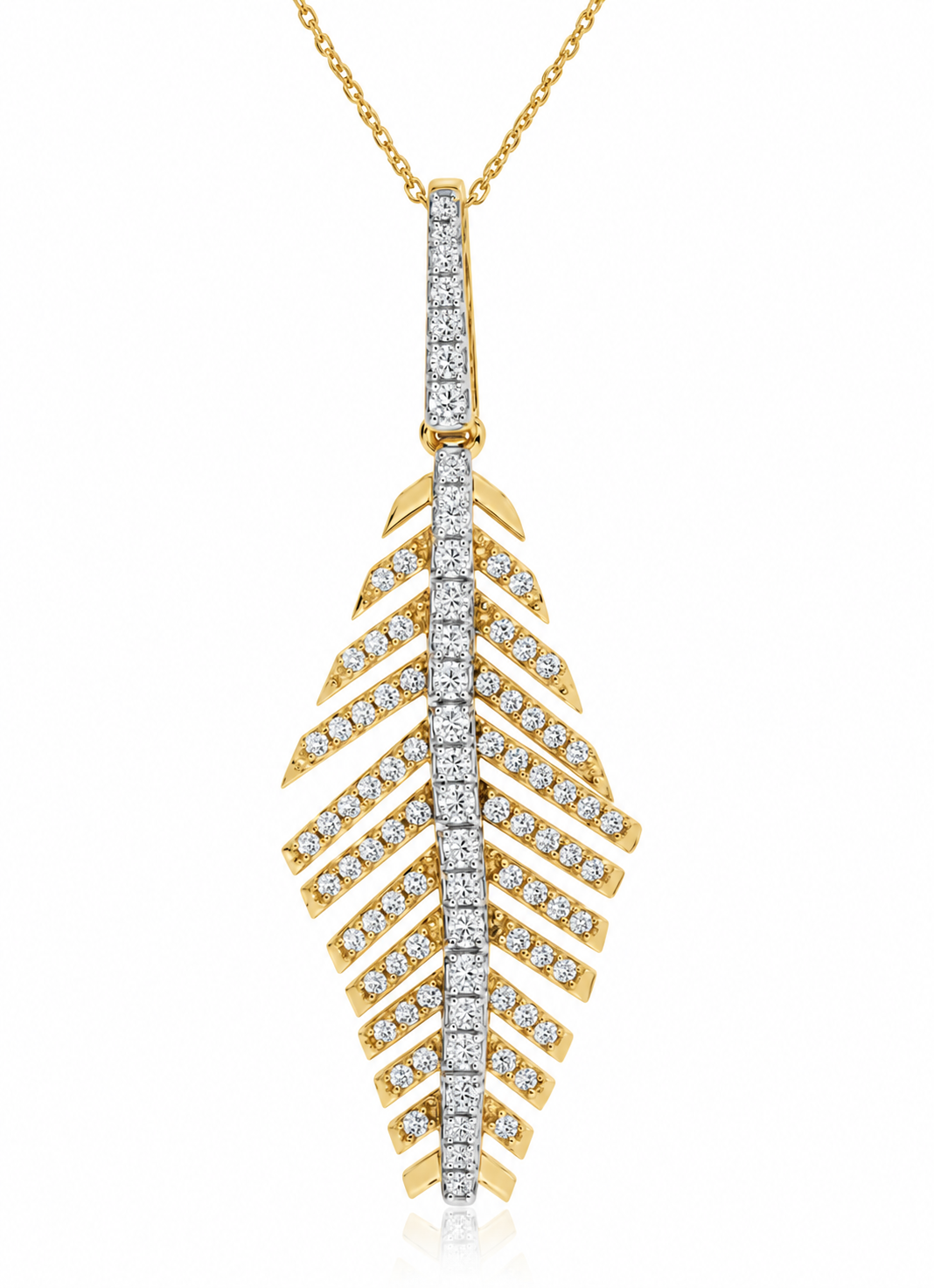 14K YELLOW GOLD DIAMOND LEAF PENDANT