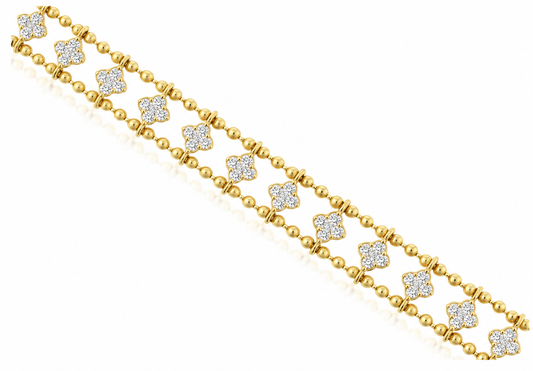 14K YELLOW GOLD CLOVER DIAMOND BEADED BRACELET