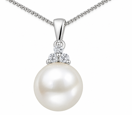 14K WHITE GOLD PEARL AND DIAMOND PENDANT