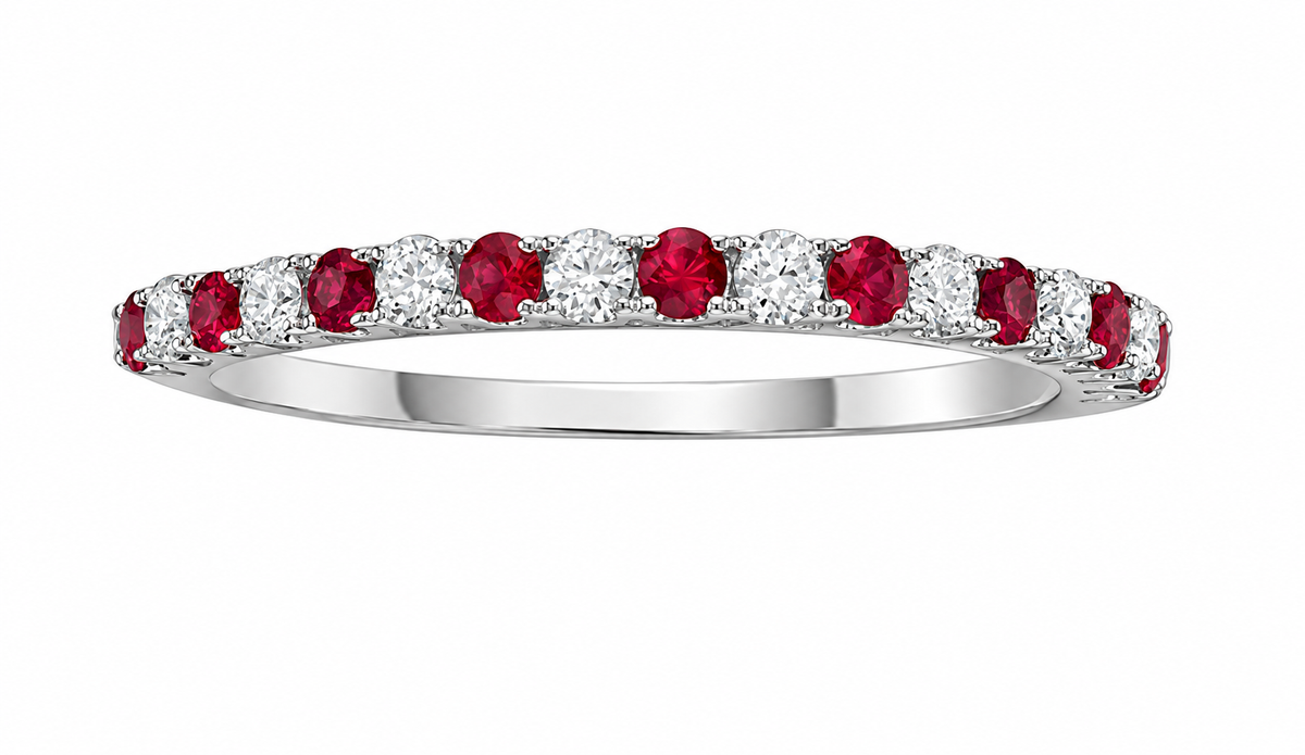 14K WHITE GOLD RUBY AND DIAMOND BAND