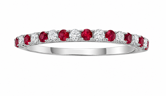 14K WHITE GOLD RUBY AND DIAMOND BAND