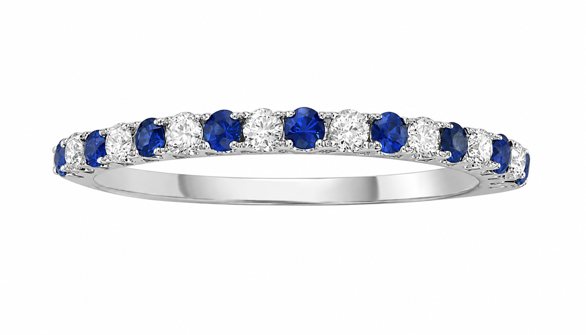14K WHITE GOLD SAPPHIRE AND DIAMOND BAND