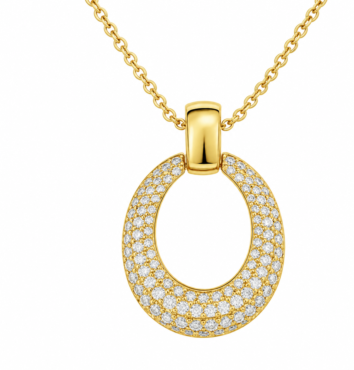14K YELLOW GOLD DIAMOND PAVE CIRCLE PENDANT