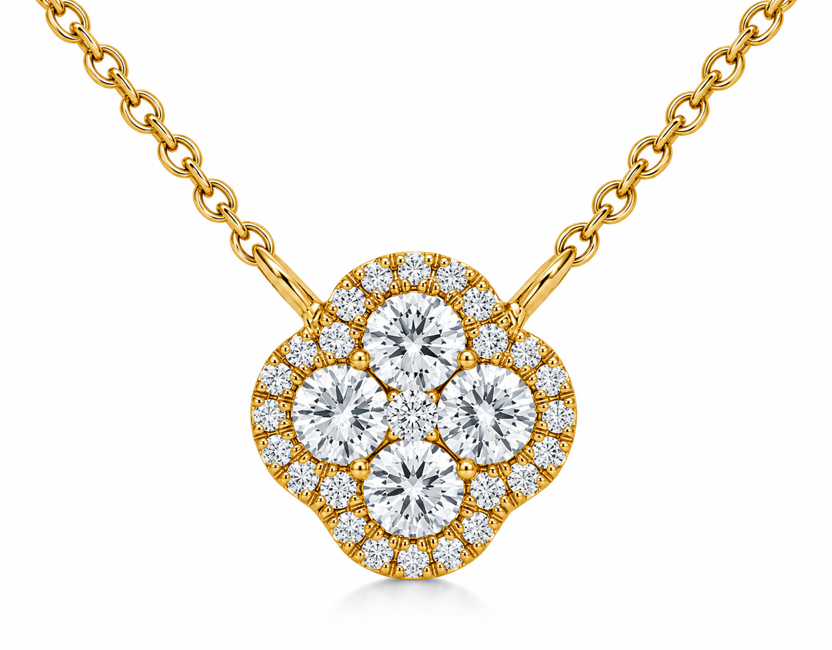 14K YELLOW GOLD CLUSTER CLOVER NECKLACE
