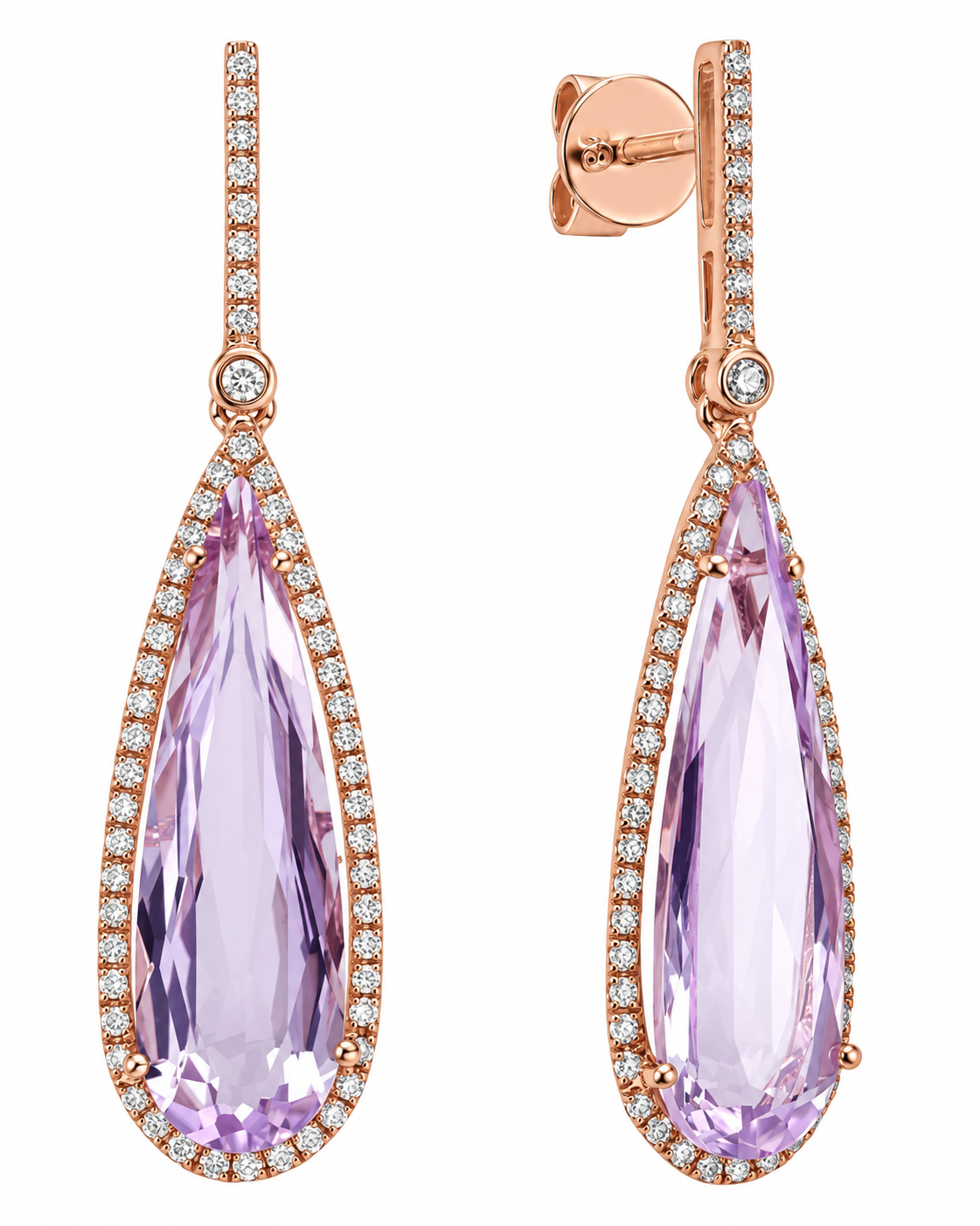 9.74CTW ROSE DE FRANCE AMETHYST AND DIAMOND DANGLE EARRING