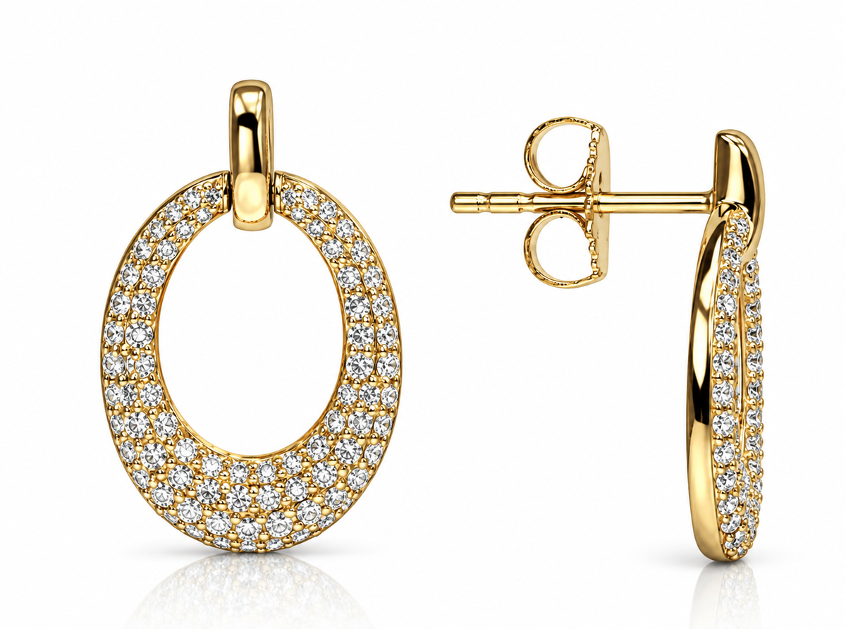 14K YELLOW GOLD DIAMOND PAVE CIRCLE EARRINGS
