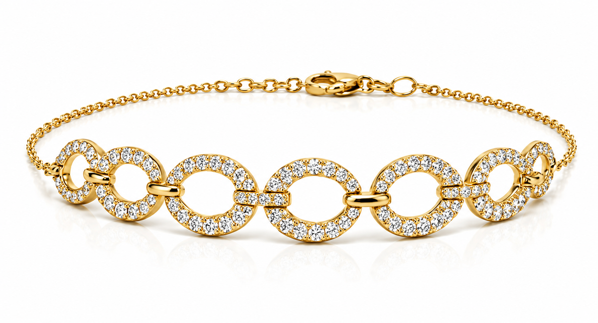 14K YELLOW GOLD DIAMOND PAVE CIRCLE BRACELET