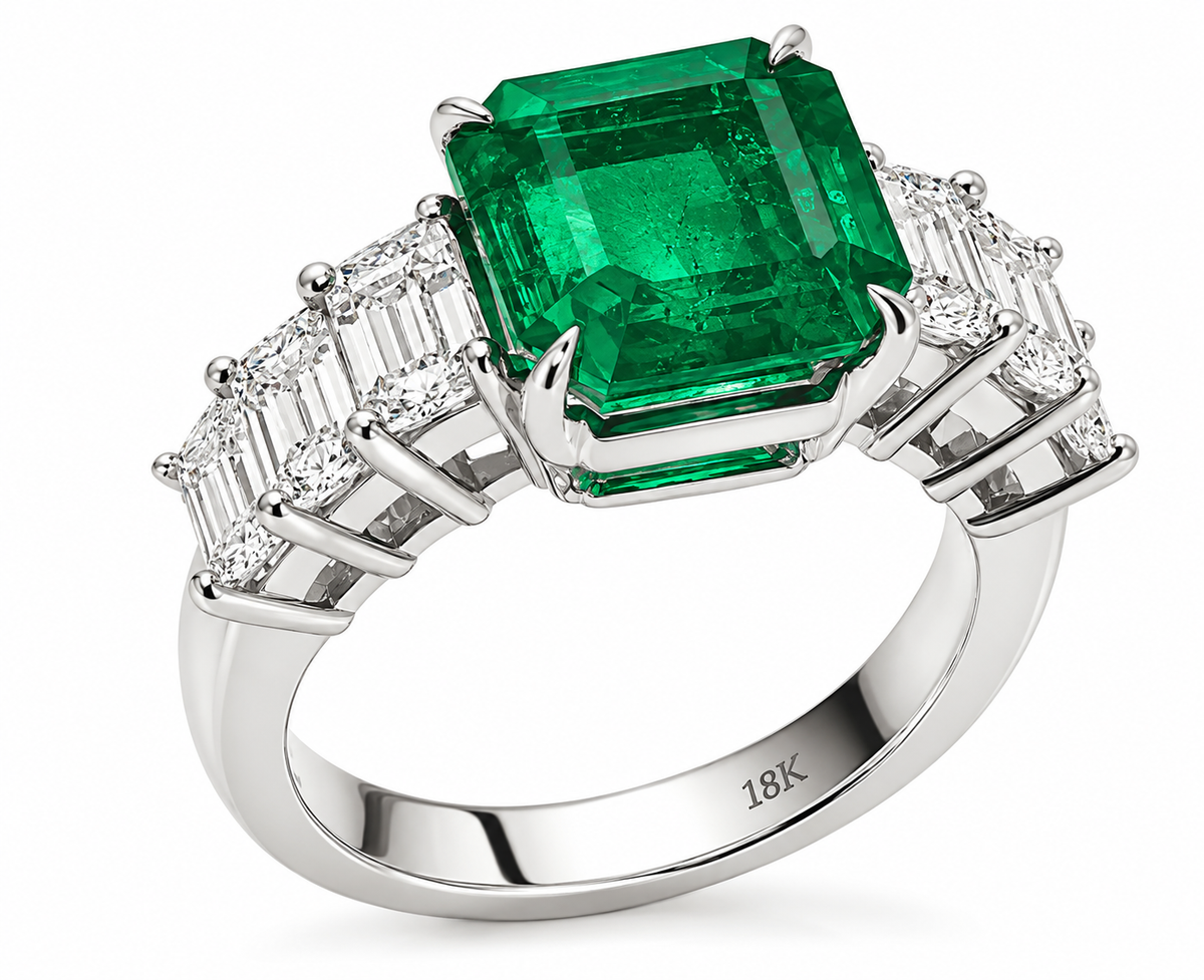 3.69CTW EMERALD AND NAUTRAL DIAMOND RING