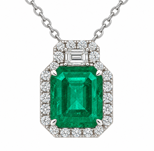 5.82CTW NATURAL EMERALD AND NATURAL DIAMOND PENDANT