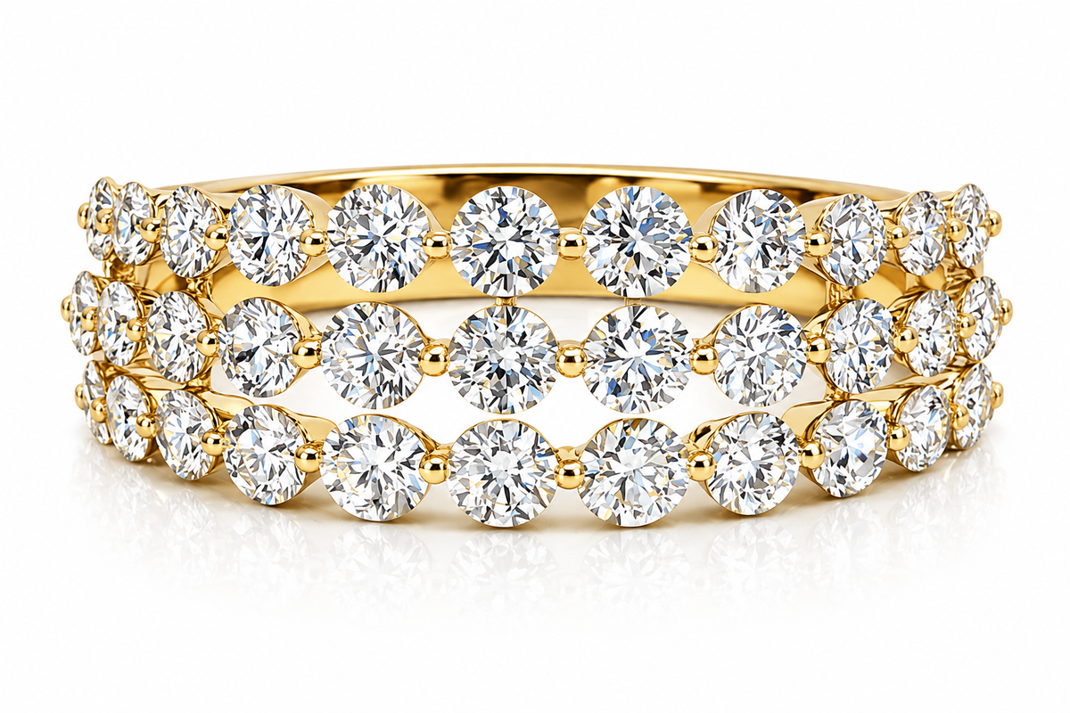 14K YELLOW GOLD 3- ROW DIAMOND RING