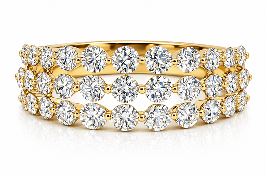 14K YELLOW GOLD 3- ROW DIAMOND RING