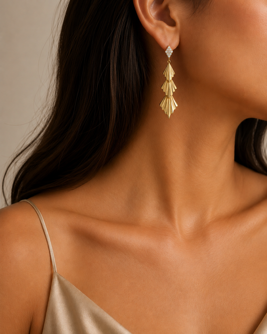 14K YELLOW GOLD FLUTED DIAMOND EARRINGS