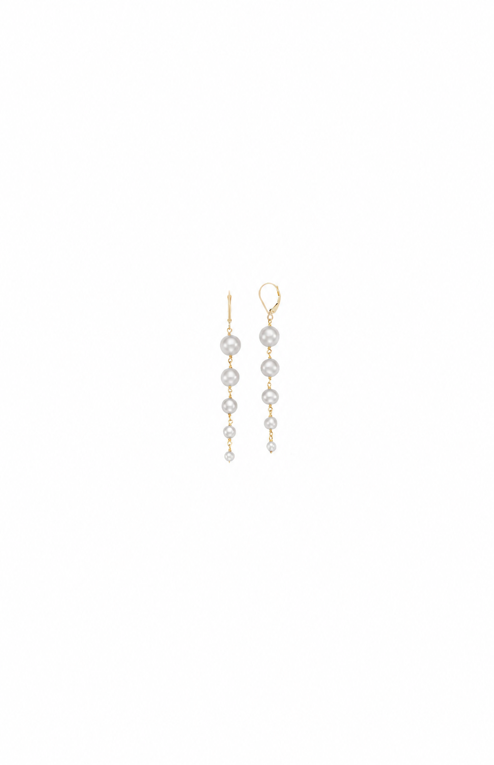 14K YELLOW GOLD GRADUATING WHITE FRESHWATER PEARL DROP EARRINGS