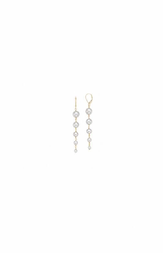 14K YELLOW GOLD GRADUATING WHITE FRESHWATER PEARL DROP EARRINGS