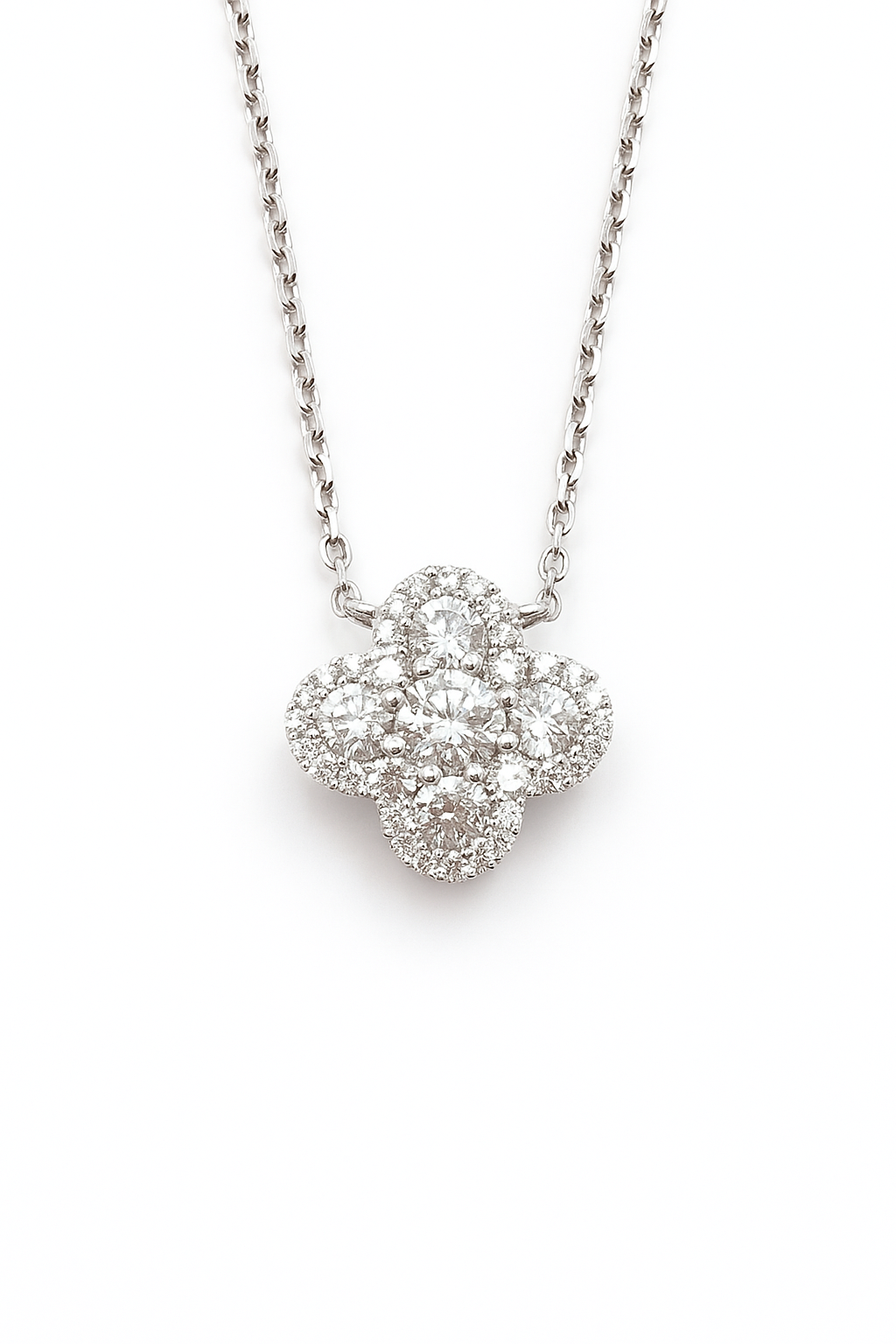 14K WHITE GOLD DIAMOND FLORAL PENDANT