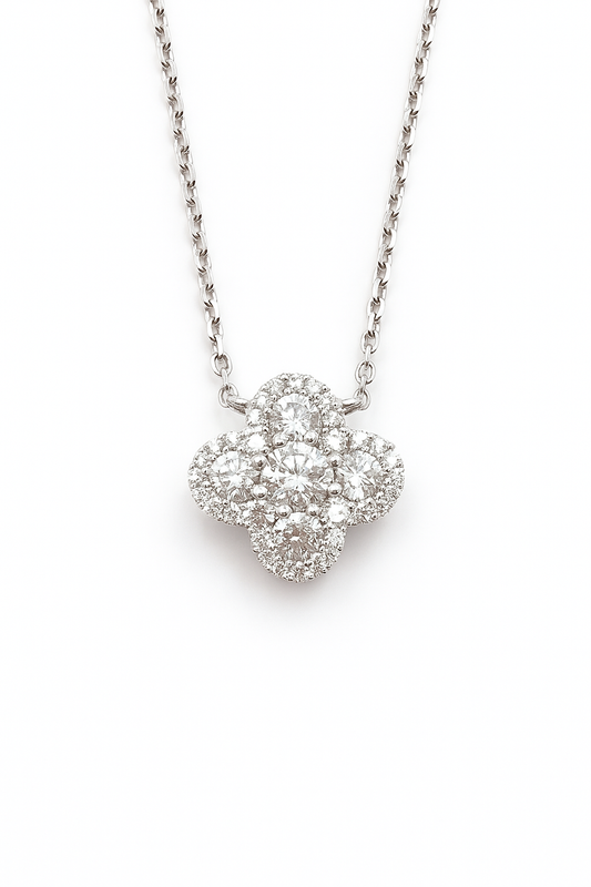 14K WHITE GOLD DIAMOND FLORAL PENDANT