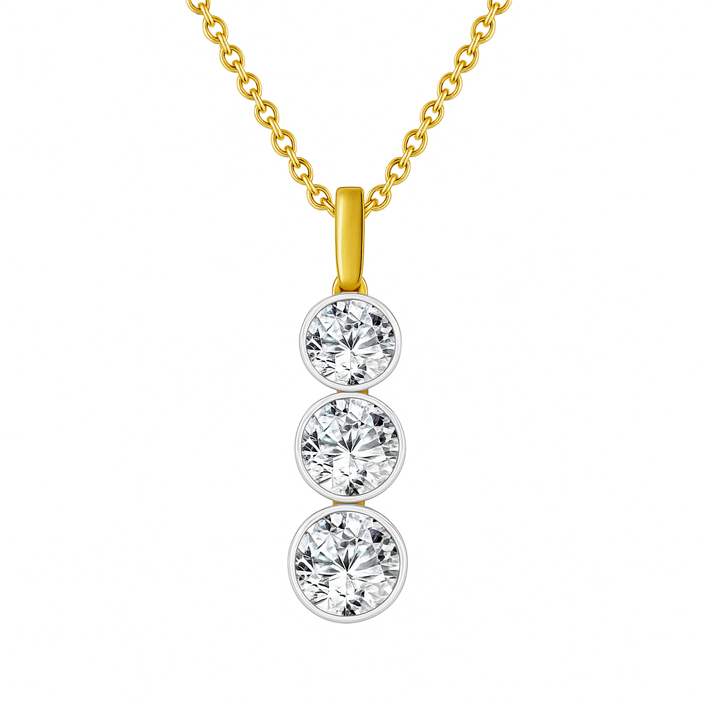 14K TWO TONE DIAMOND MIRACLE TOP THREE STONE PENDANT