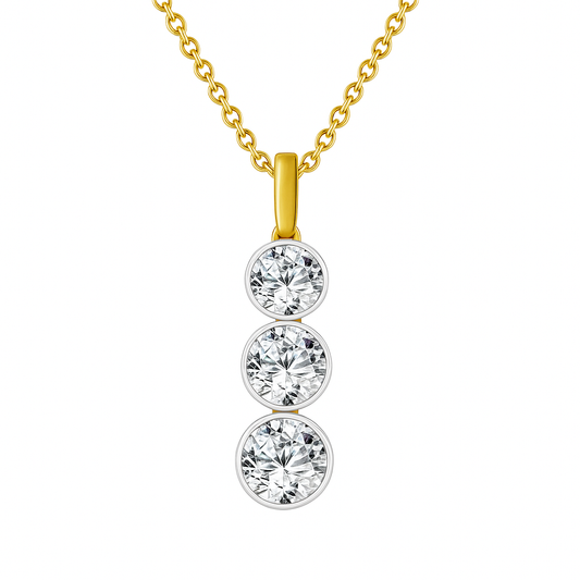 14K TWO TONE DIAMOND MIRACLE TOP THREE STONE PENDANT