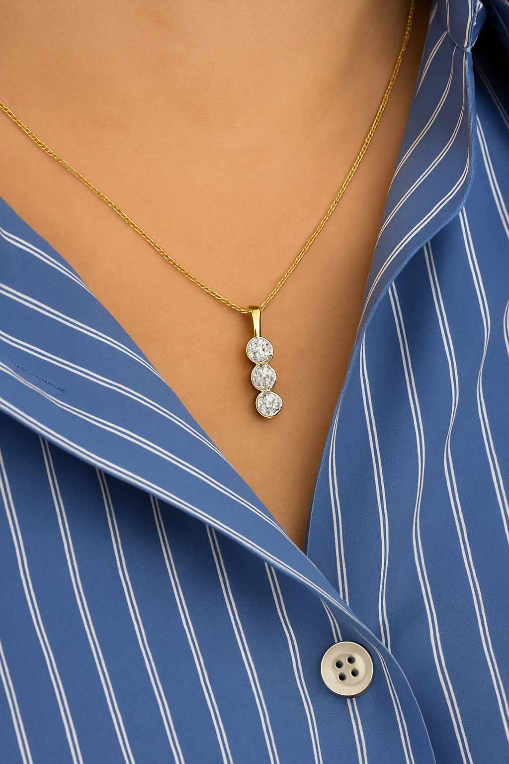 14K TWO TONE DIAMOND MIRACLE TOP THREE STONE PENDANT
