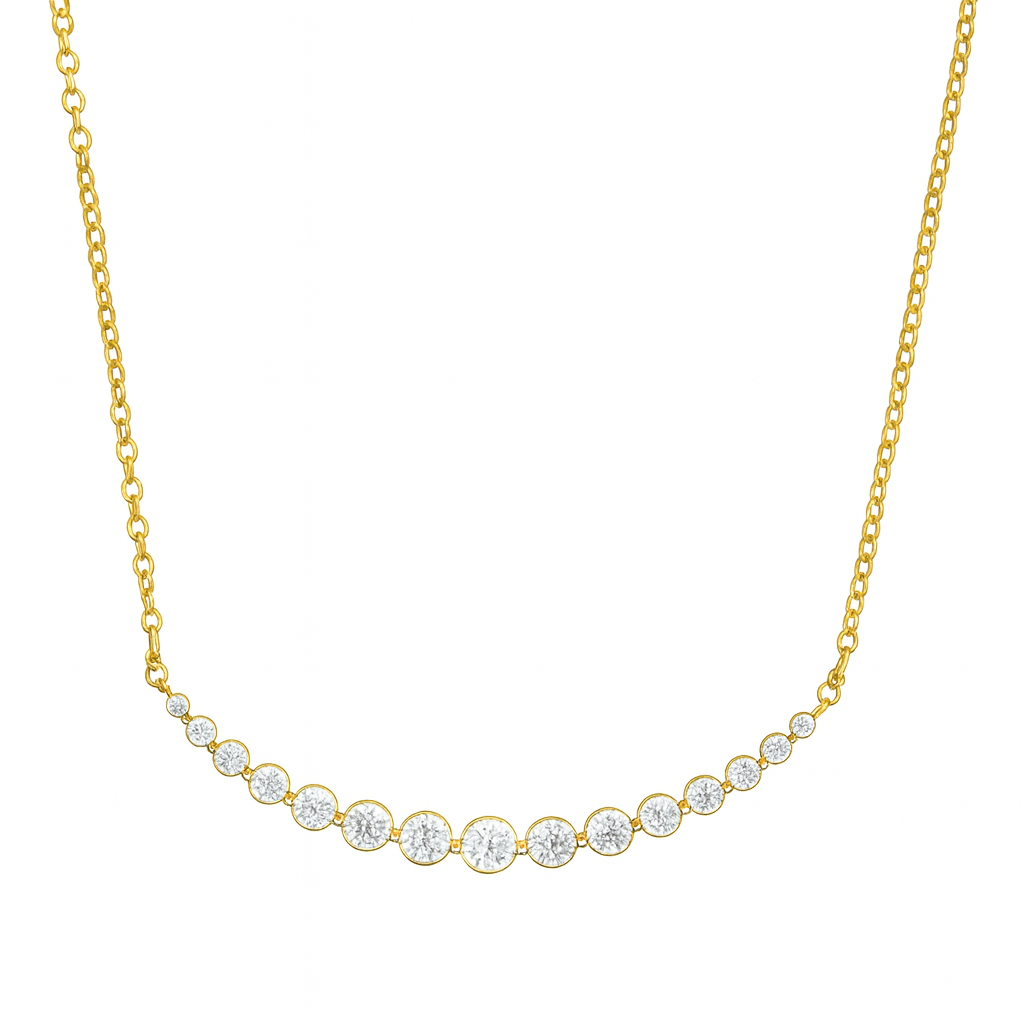 18K YELLOW GOLD DIAMOND GRADUATED SMILE BAR NECKLACE
