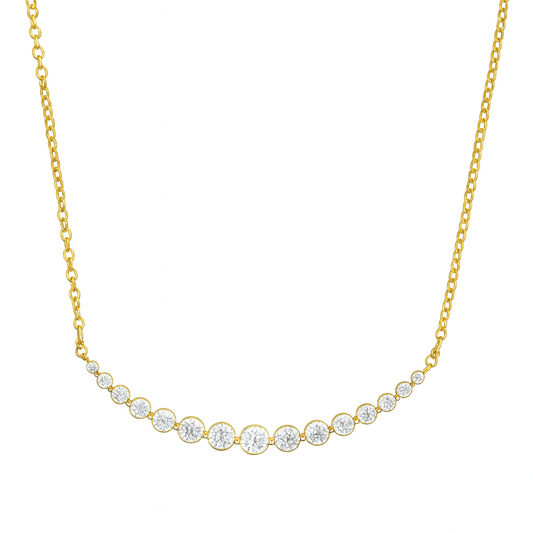 18K YELLOW GOLD DIAMOND GRADUATED SMILE BAR NECKLACE