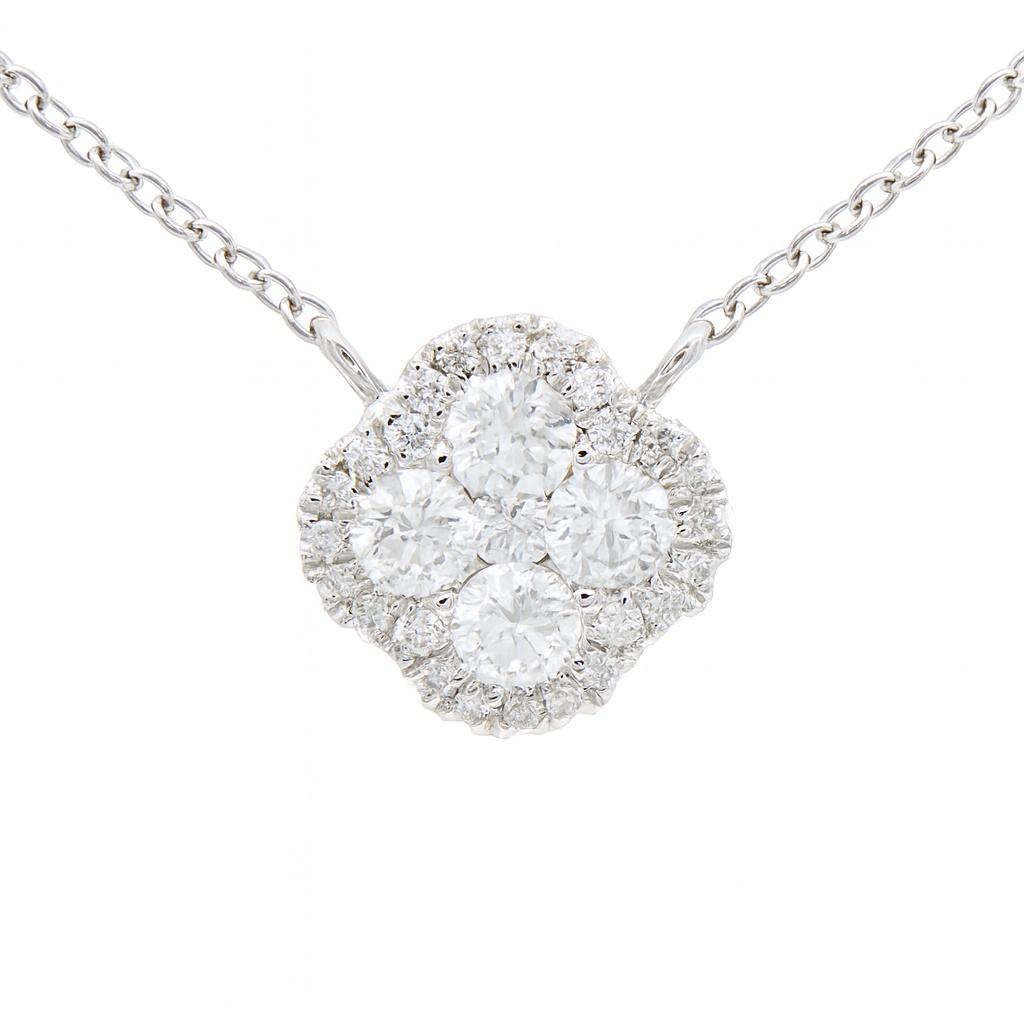 14K WHITE GOLD DIAMOND CLOVER NECKLACE