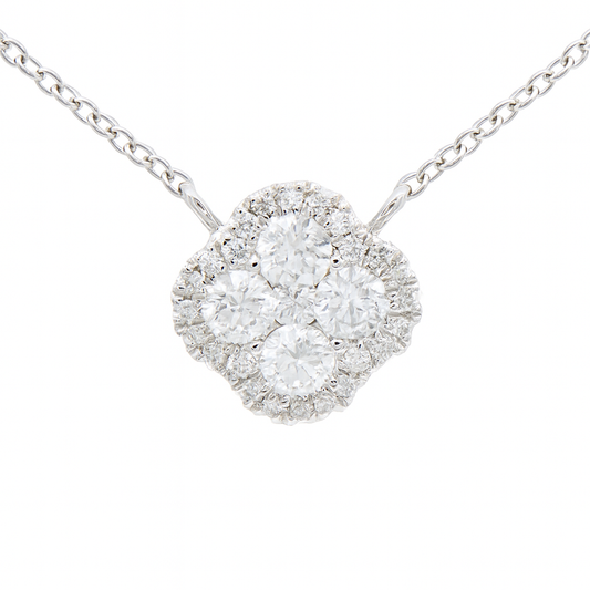 14K WHITE GOLD DIAMOND CLOVER NECKLACE