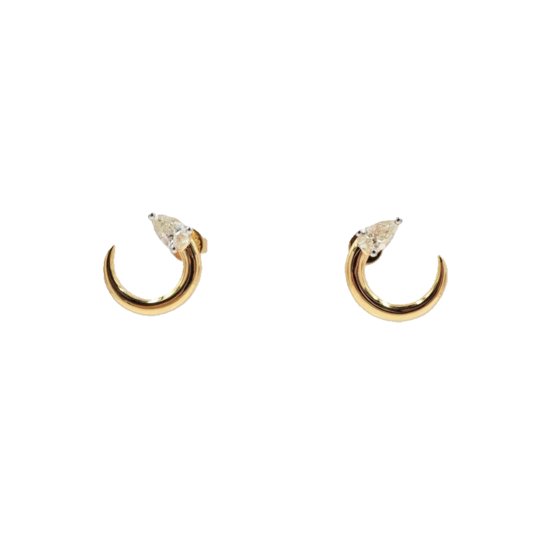 18K YELLOW GOLD DIAMOND MOON EARRINGS