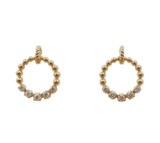 14K YELLOW GOLD CIRCLE DIAMOND DROP EARRINGS
