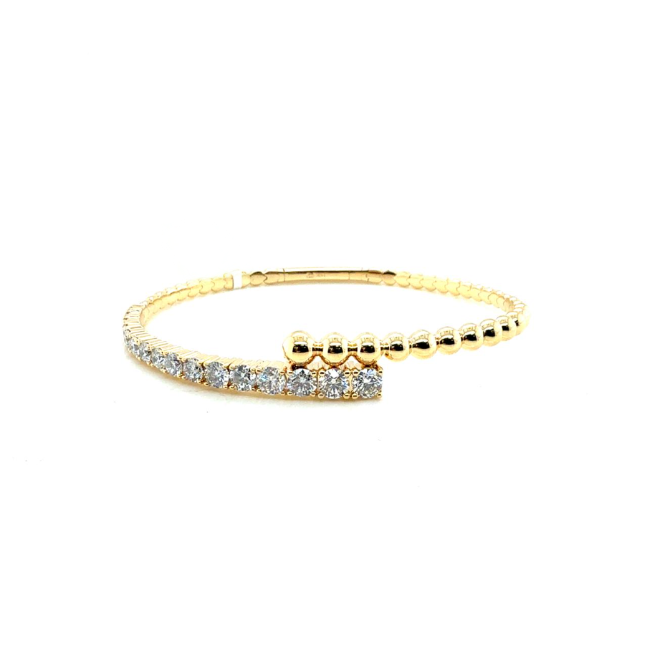 14K YELLOW GOLD DIAMOND AND GOLD BEADED BYPASS BANGLE