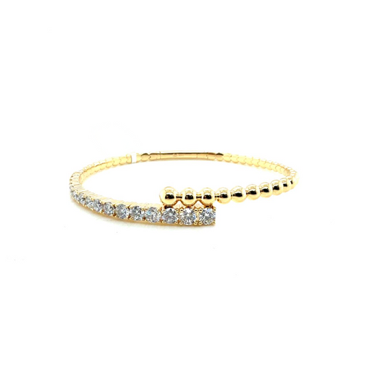 14K YELLOW GOLD DIAMOND AND GOLD BEADED BYPASS BANGLE