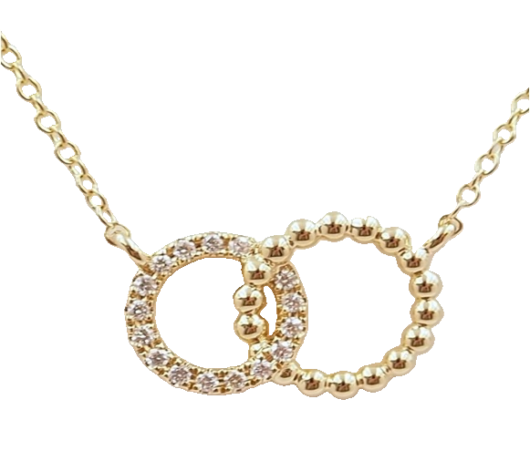 14K YELLOW GOLD INTERLOCKING CIRCLE DIAMOND NECKLACE