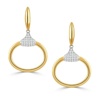 18K YELLOW GOLD OPEN CIRCLE DROP DIAMOND EARRINGS