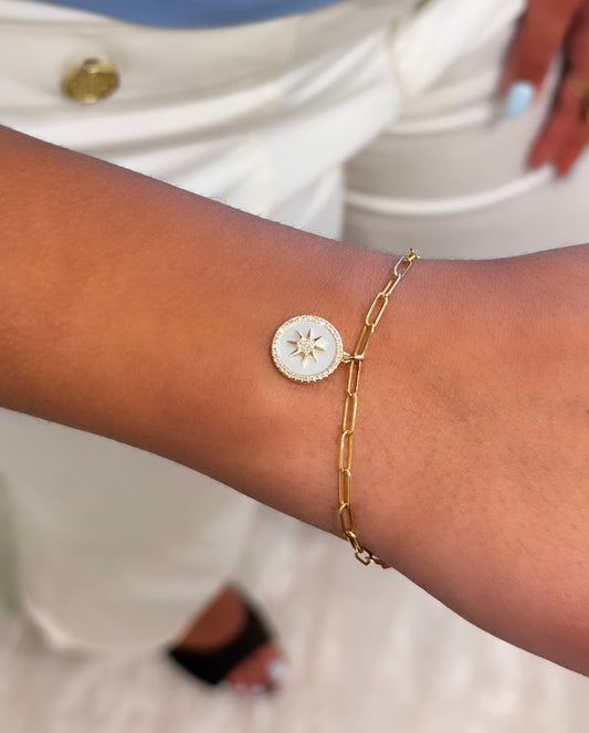 14K YELLOW GOLD MOTHER OF PEARL AND DIAMOND STAR CHARM