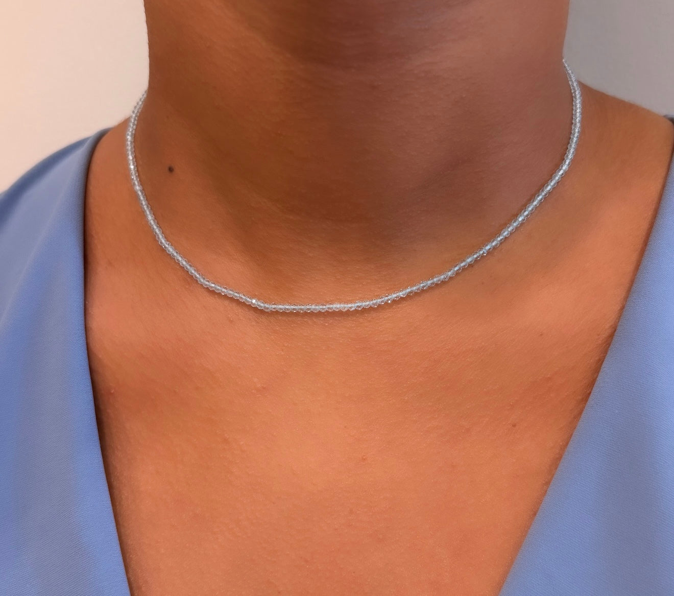 14K YELLOW GOLD BLUE TOPAZ BEADED CHOKER NECKLACE