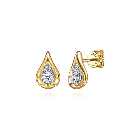 GABRIEL & CO 14K YELLOW GOLD DIAMOND TEARDROP STUD EARRINGS
