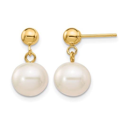 14K GOLD FILLED 8-8.5MM & FRESH WATER CULTURED PEARLS DROP EARRINGS