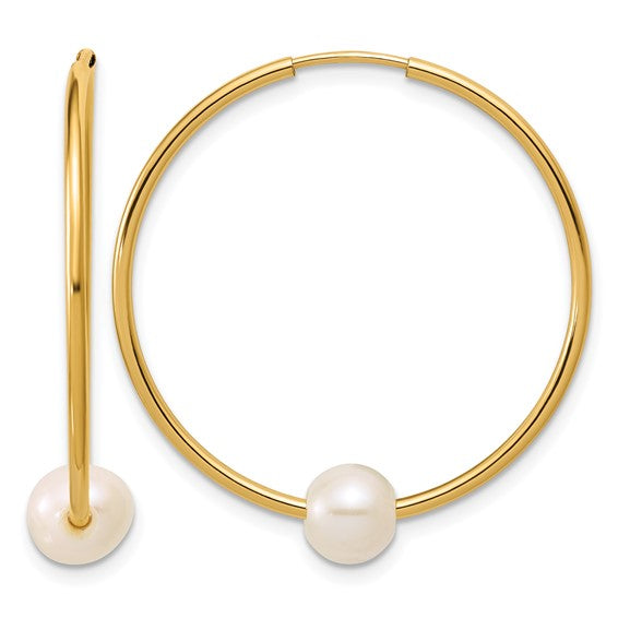 14K GOLD FILLED 5-6MM FRESHWATER CULTURED PEARL HOOP EARRINGS