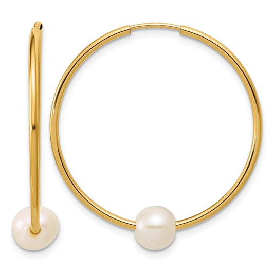 14K GOLD FILLED 5-6MM FRESHWATER CULTURED PEARL HOOP EARRINGS
