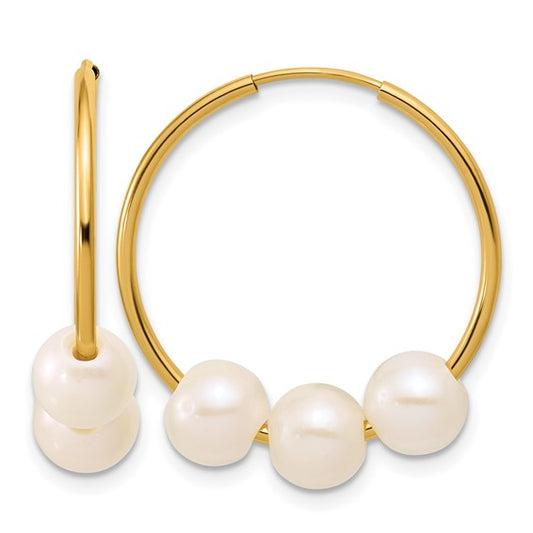14K GOLD FILLED 5-6MM 3 ROUND FRESHWATER CULTURED HOOP EARRINGS