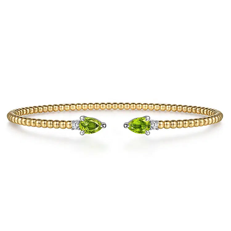 GABRIEL & CO BUJUKAN OPEN CUFF BRACELET WITH PEAR SHAPED PERIDOTS