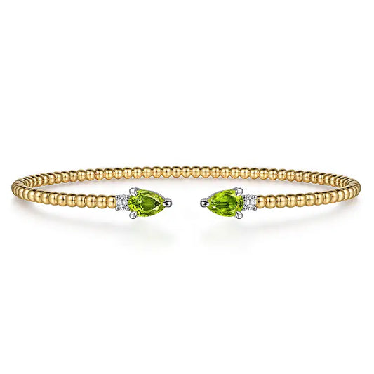 GABRIEL & CO BUJUKAN OPEN CUFF BRACELET WITH PEAR SHAPED PERIDOTS
