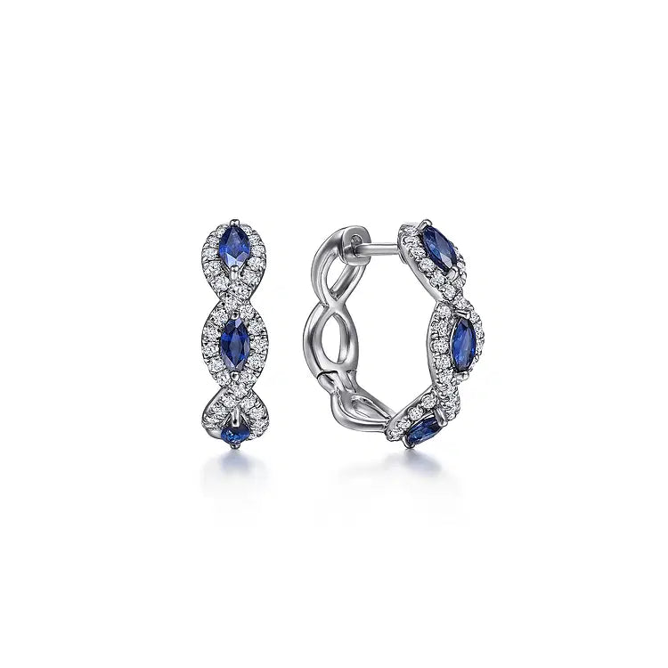 GABRIEL & CO 14K WHITE GOLD DIAMOND AND SAPPHIRE 15MM HOOP EARRINGS